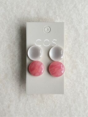 COS Pink and Clear Button Stud Earrings — 2 Pairs